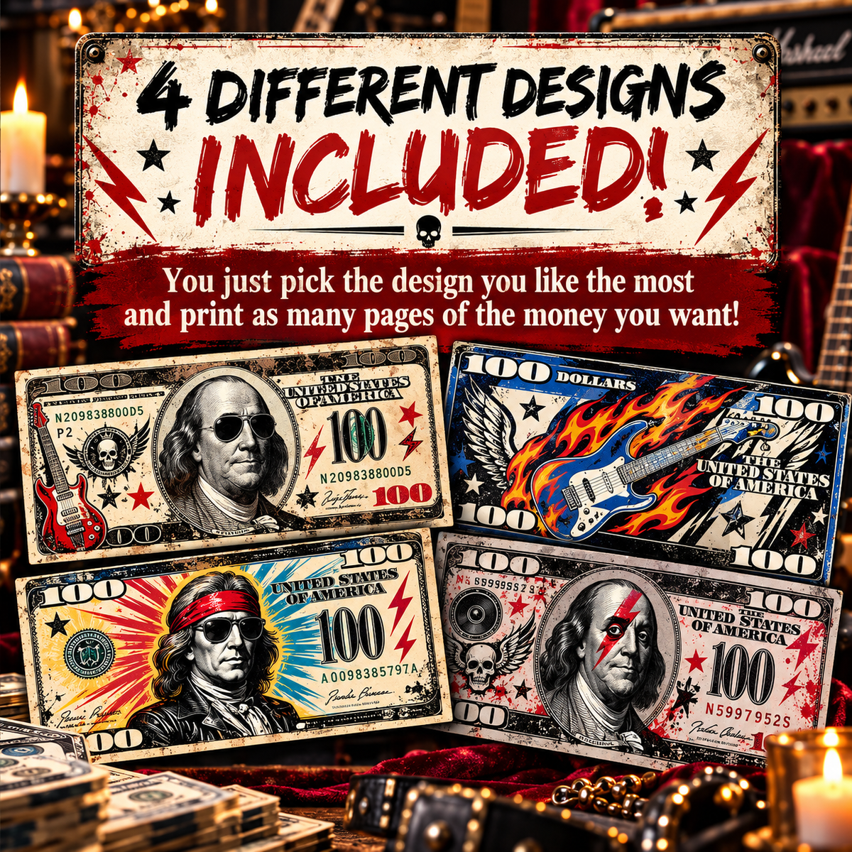 Rock 'n' Roll Game Money – Printable Murder Mystery Party Props
