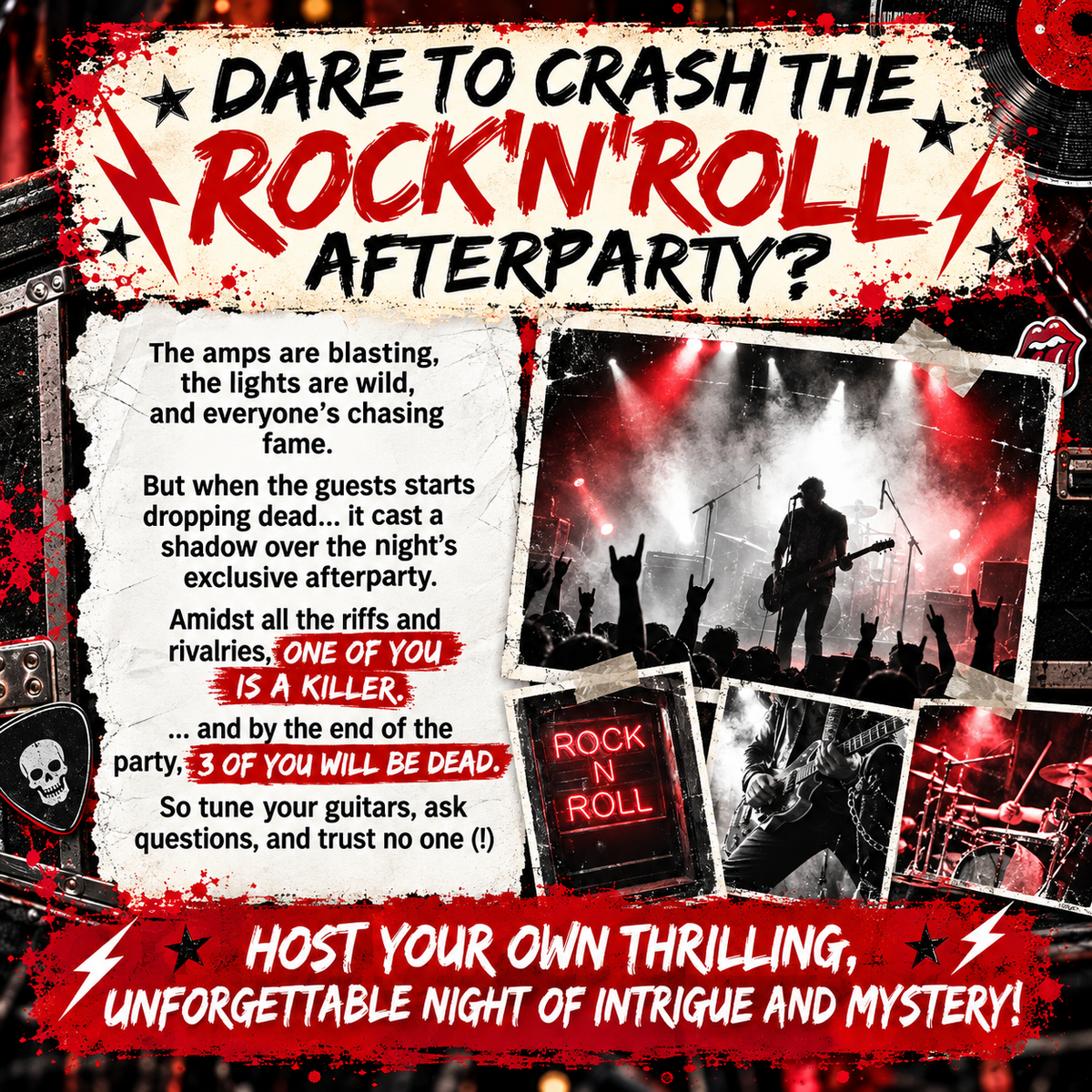 Murder at the Rock 'n' Roll Afterparty – Printable Murder Mystery Party Game