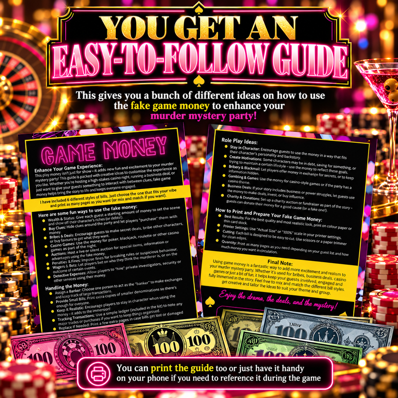 Game Over Party Game Money – Printable Retro Arcade Murder Mystery Props