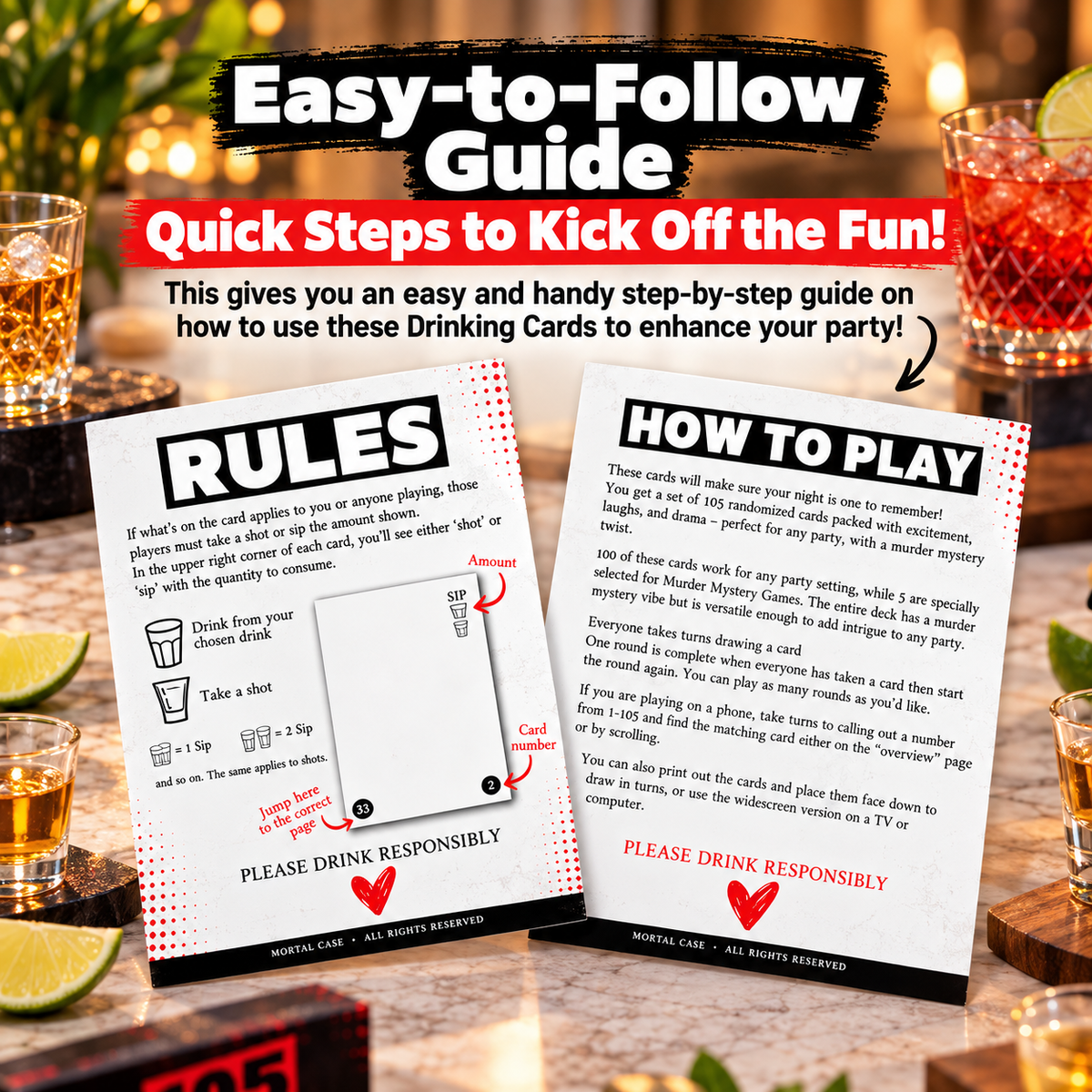105 Printable Drink Cards – Murder Mystery Adult Party Game