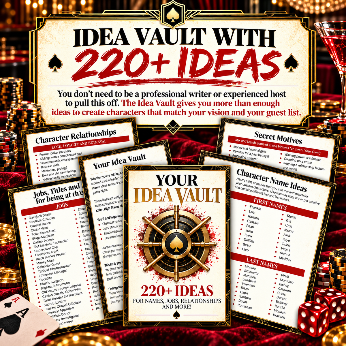 Casino Killer: High-Stakes Murder DIY Host Kit – Custom Character Templates