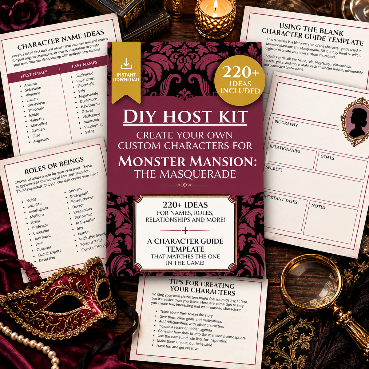 Monster Mansion Masquerade DIY Host Kit – Custom Character Templates