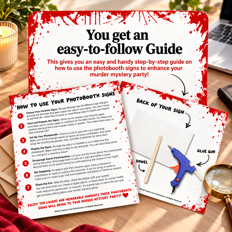 40 Murder Mystery Photo Booth Signs – Printable Party Props PDF