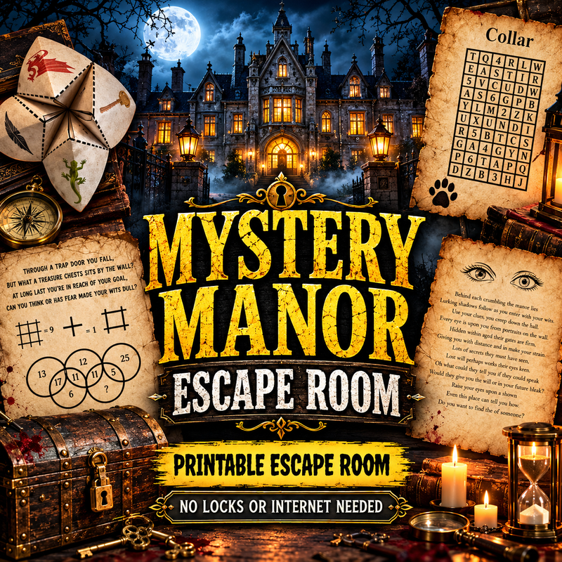 Mystery Manor – Printable Escape Room Game with Puzzles & Riddles