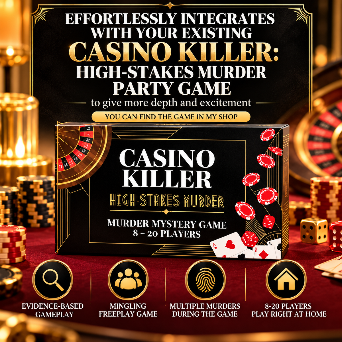 Casino Killer: High-Stakes Murder Expansion Kit – Murder Mystery Party Game Add-On