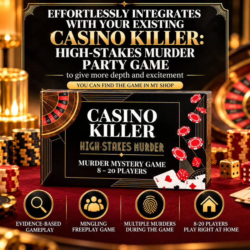 Casino Killer: High-Stakes Murder Expansion Kit – Murder Mystery Party Game Add-On