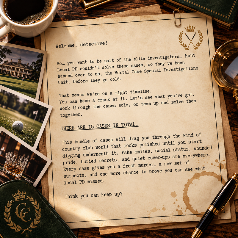 Country Club Cover-Ups – 15 Printable Crime Puzzles & Murder Mystery Case Files