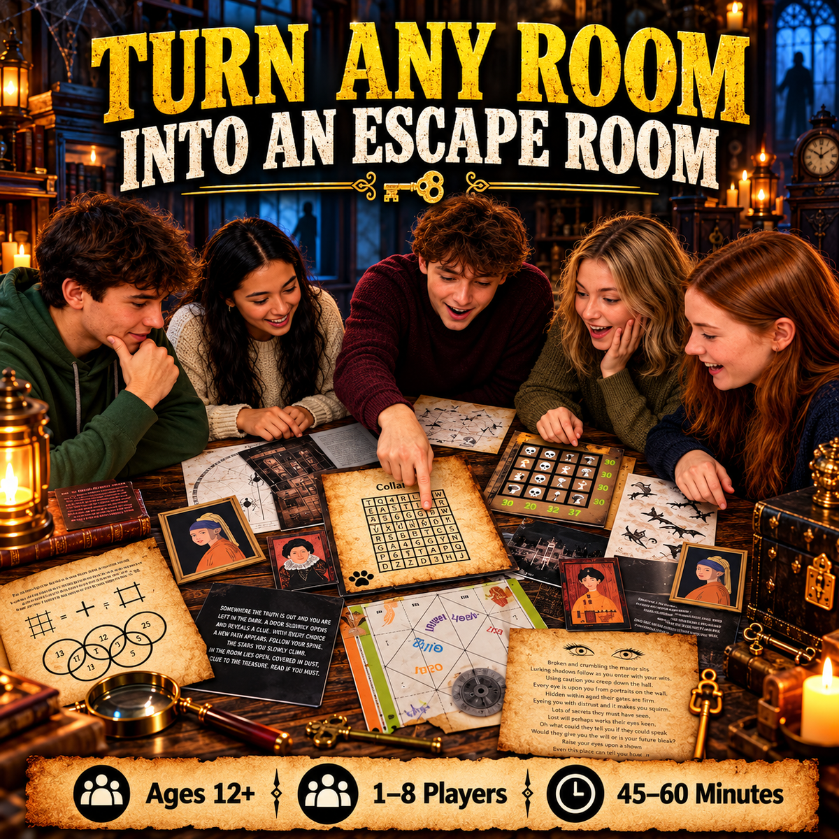 Mystery Manor – Printable Escape Room Game with Puzzles & Riddles