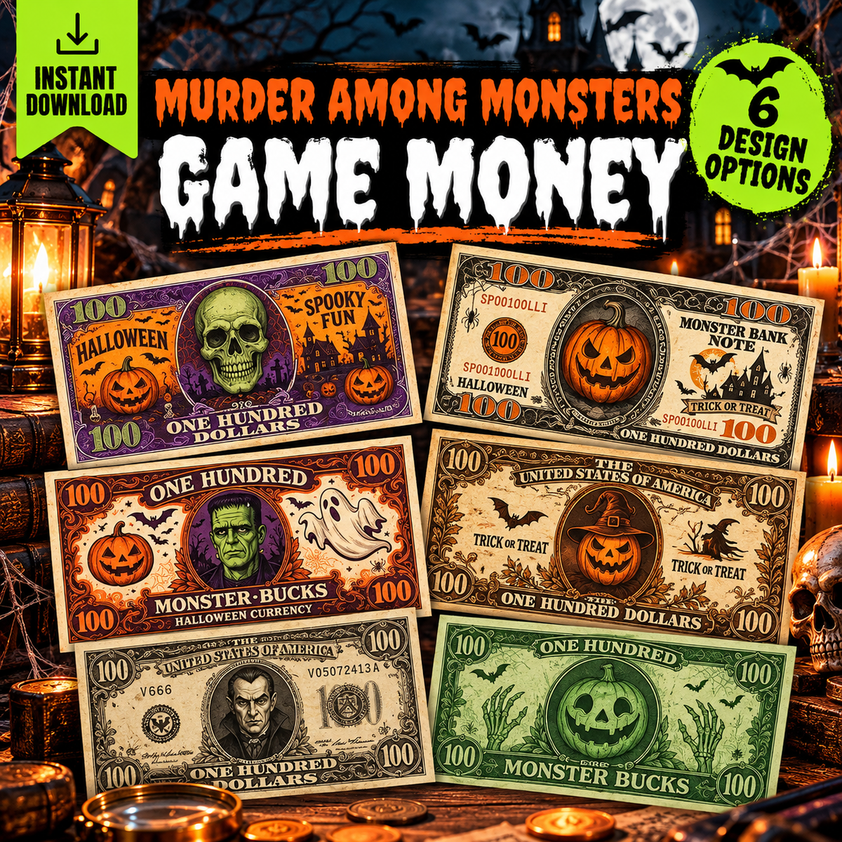 Murder Among Monsters Game Money – Printable Halloween Murder Mystery Party Props