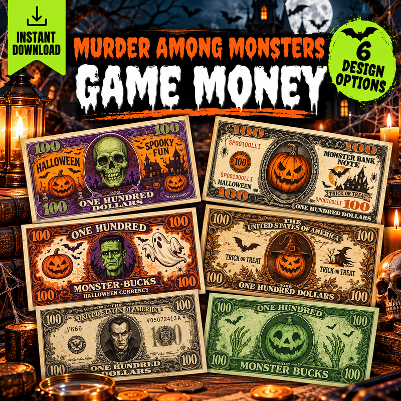 Murder Among Monsters Game Money – Printable Halloween Murder Mystery Party Props