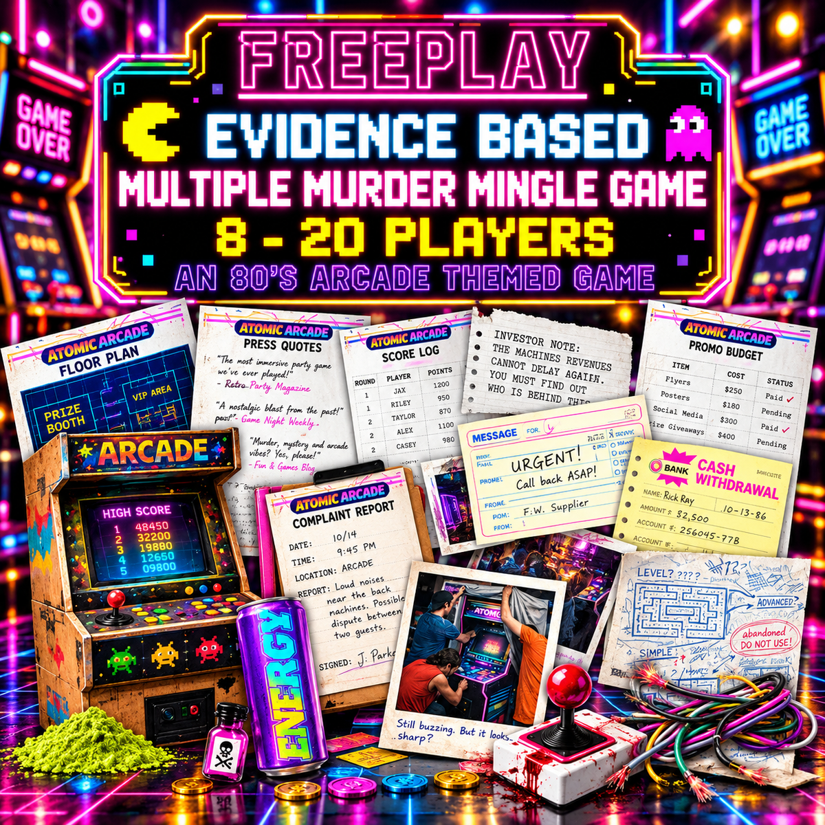 Game Over – 80s Retro Arcade Murder Mystery Party Game
