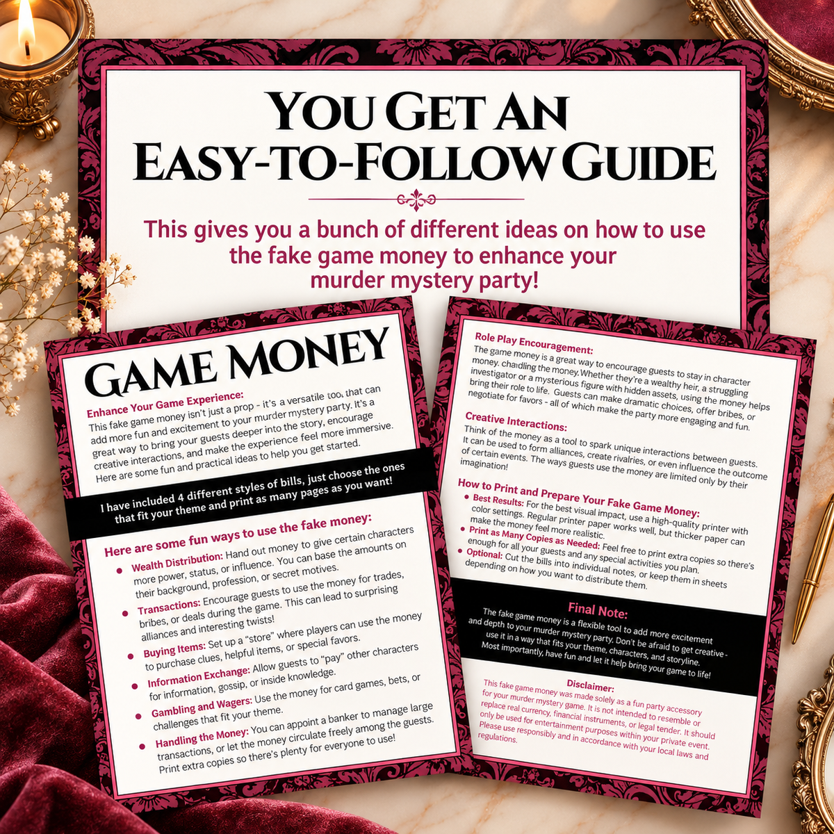 Monster Mansion Printable Game Money – Murder Mystery Party Props