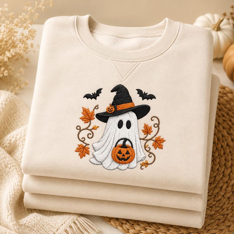 Halloween Ghost Witch Pumpkin Embroidery Design