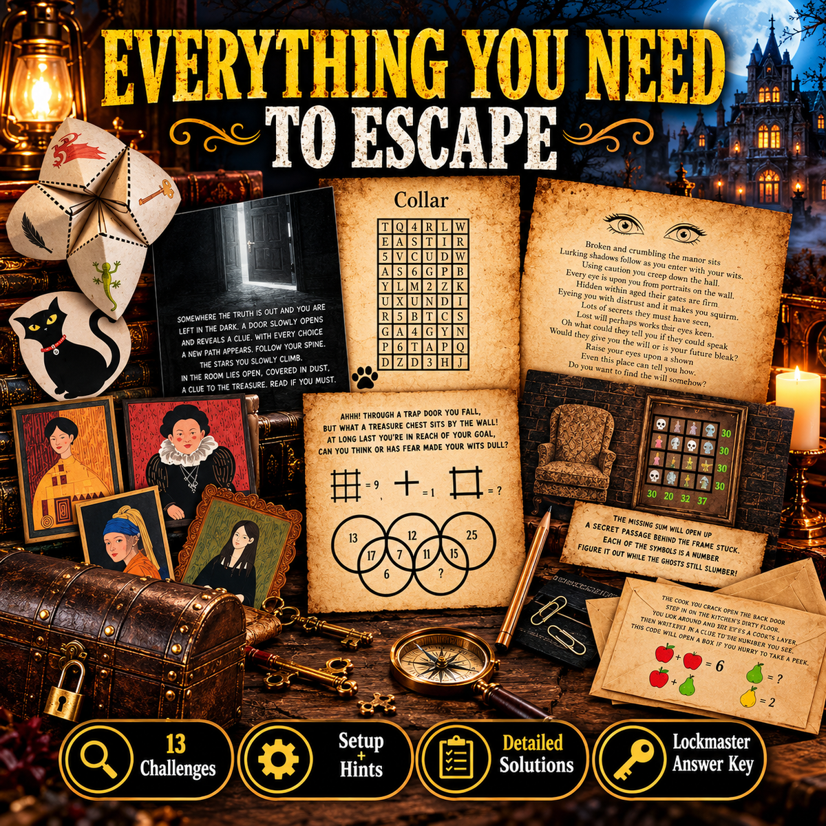 Mystery Manor – Printable Escape Room Game with Puzzles & Riddles