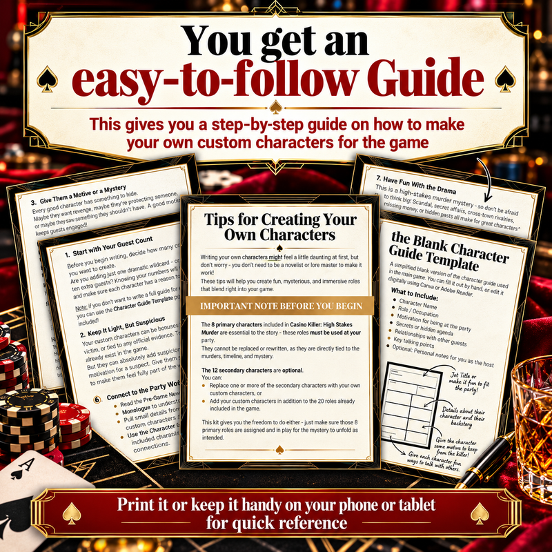 Casino Killer: High-Stakes Murder DIY Host Kit – Custom Character Templates