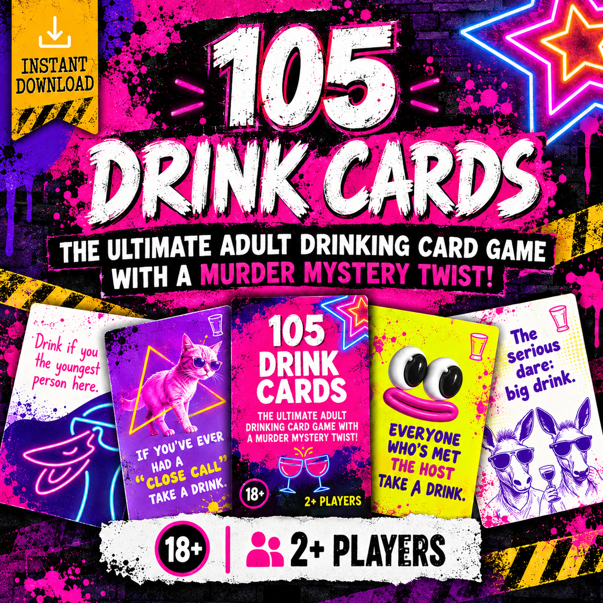 105 Printable Drink Cards – Adult Murder Mystery Party Game