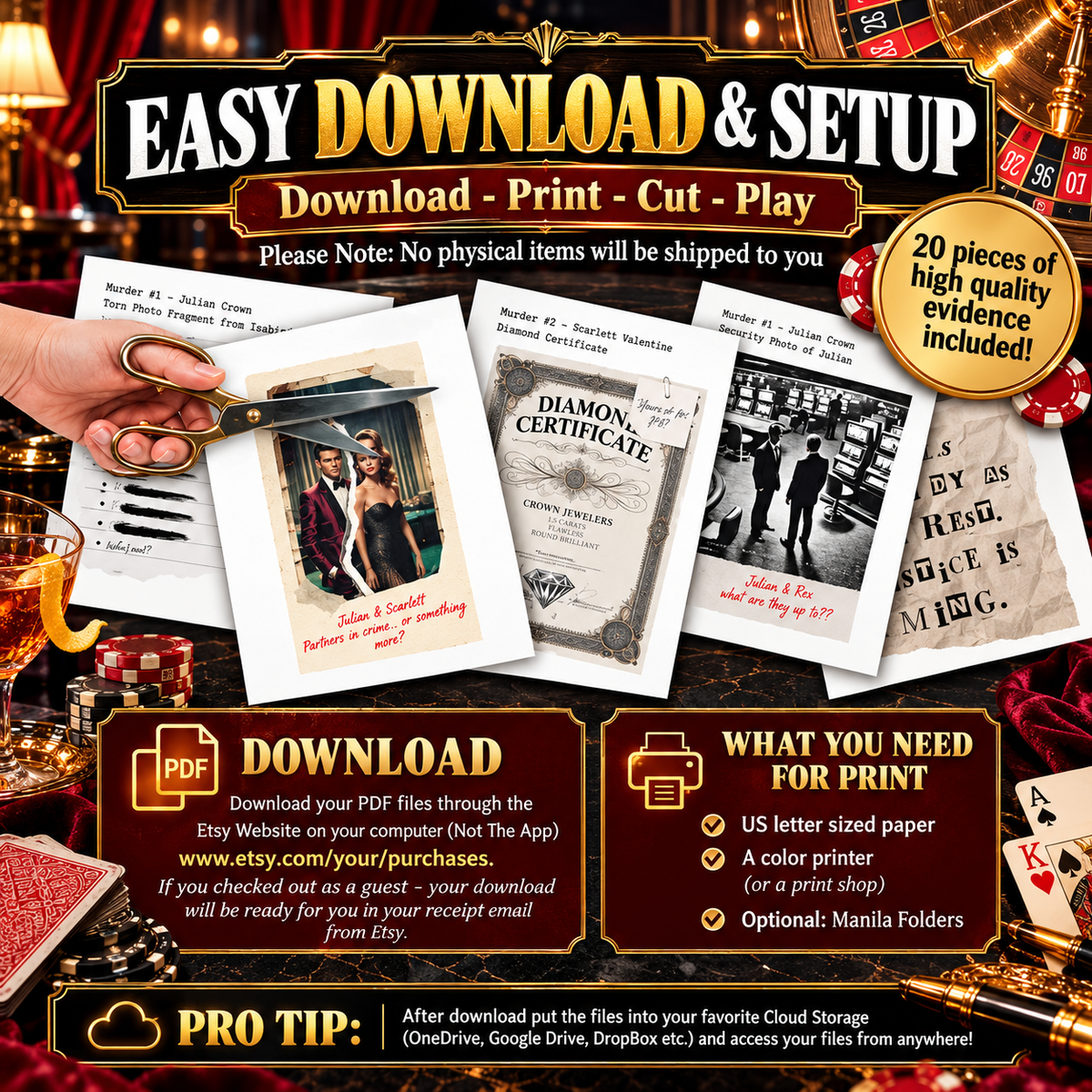 Casino Killer: High-Stakes Murder – Printable Casino Murder Mystery Party Game