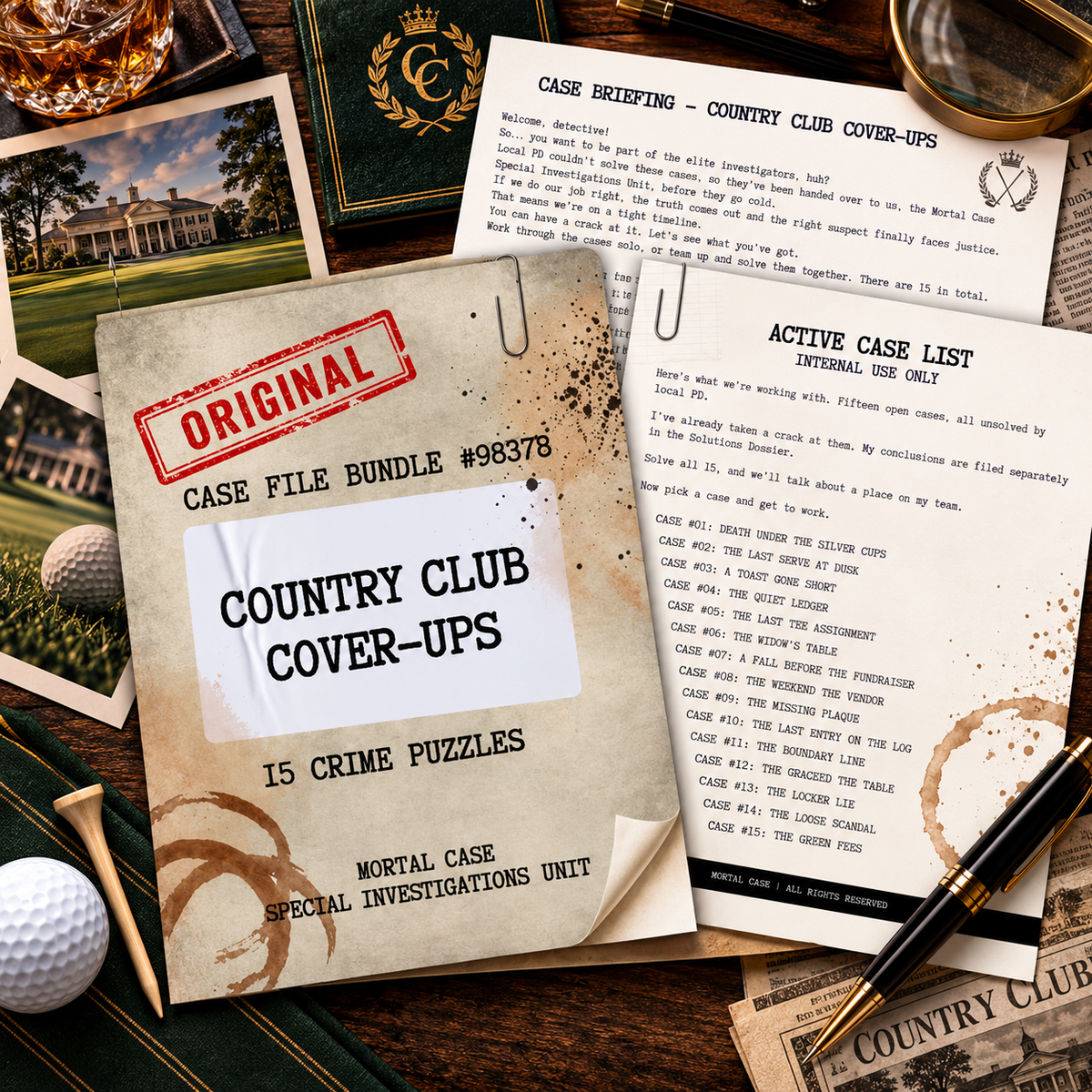 Country Club Cover-Ups – 15 Printable Crime Puzzles & Murder Mystery Case Files