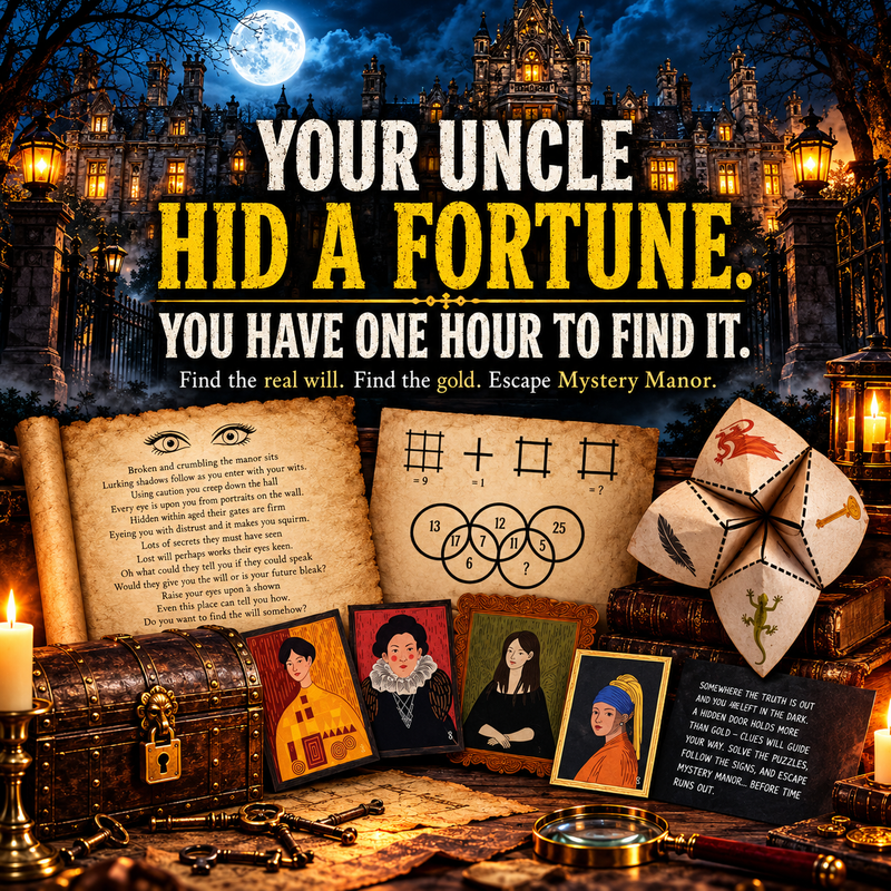 Mystery Manor – Printable Escape Room Game with Puzzles & Riddles