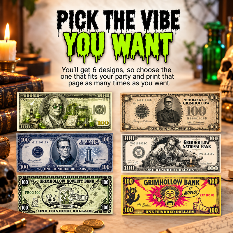 Who Killed Doctor Frankenstein? Game Money – Printable Murder Mystery Party Props