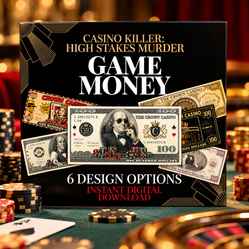 Casino Killer: High-Stakes Murder Game Money – Printable Casino Party Props