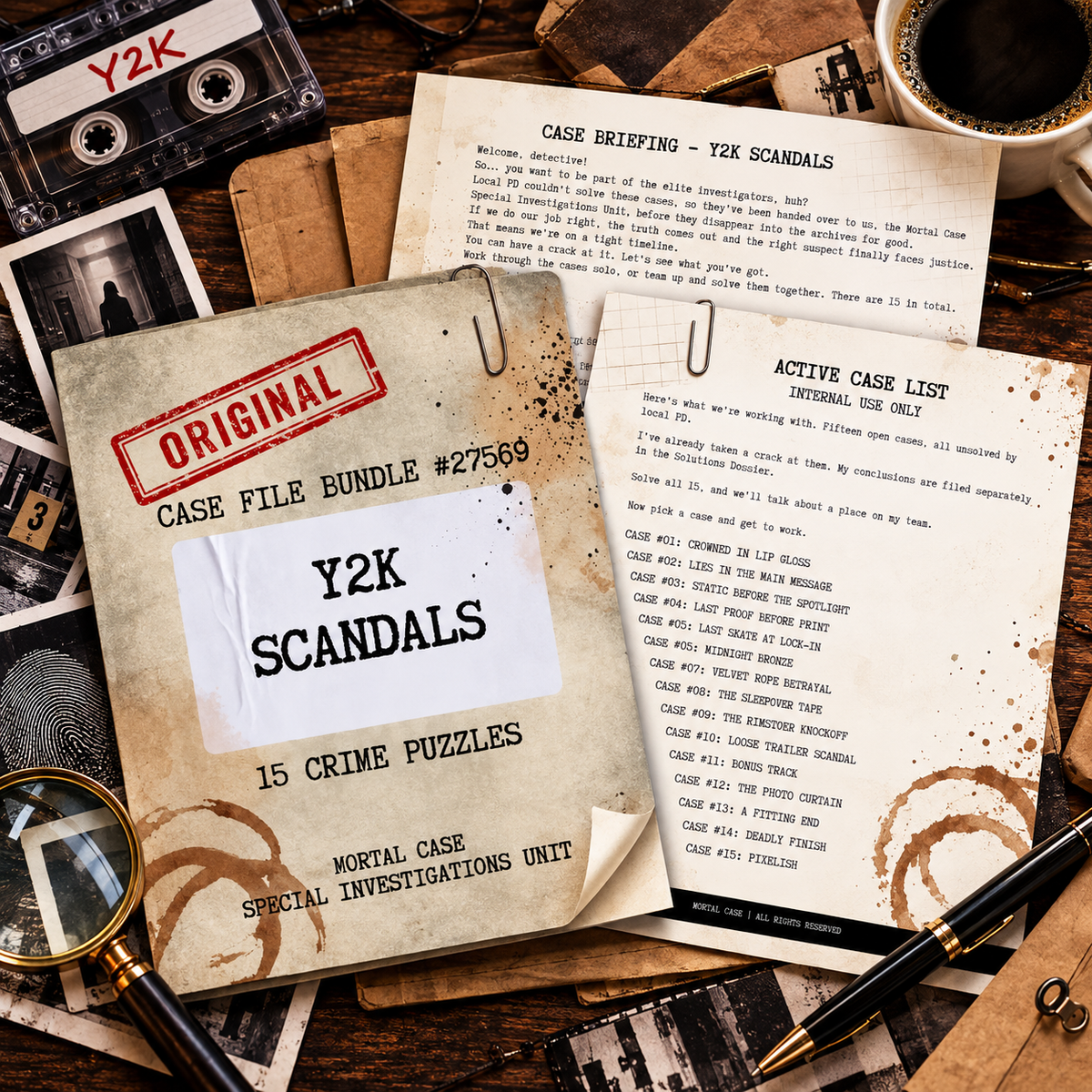 Y2K Scandals – 15 Printable Crime Puzzles & Murder Mystery Case Files