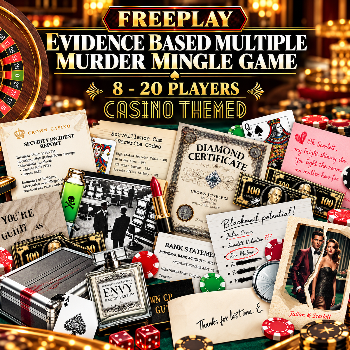 Casino Killer: High-Stakes Murder – Printable Casino Murder Mystery Party Game