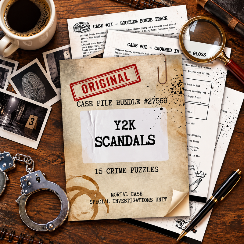 Y2K Scandals – 15 Printable Crime Puzzles & Murder Mystery Case Files