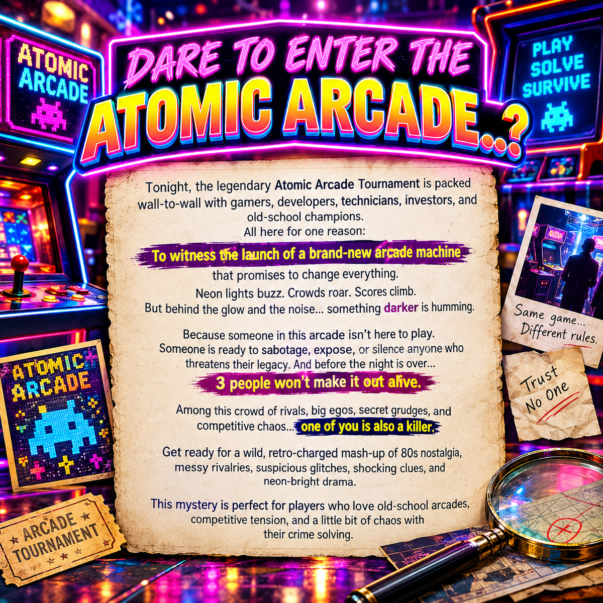 Game Over – 80s Retro Arcade Murder Mystery Party Game