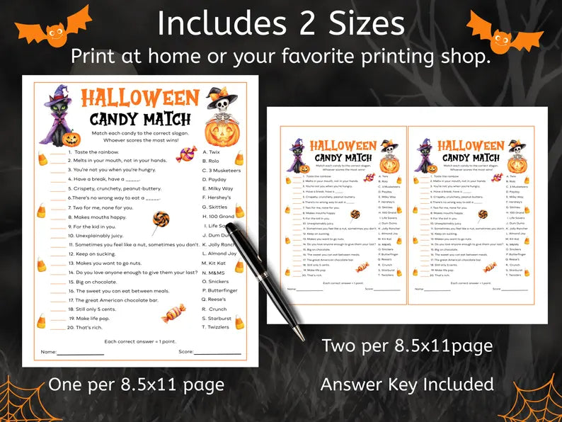 Halloween Candy Match Game Printable โ Fun Halloween Party Trivia Activity & Digital Download