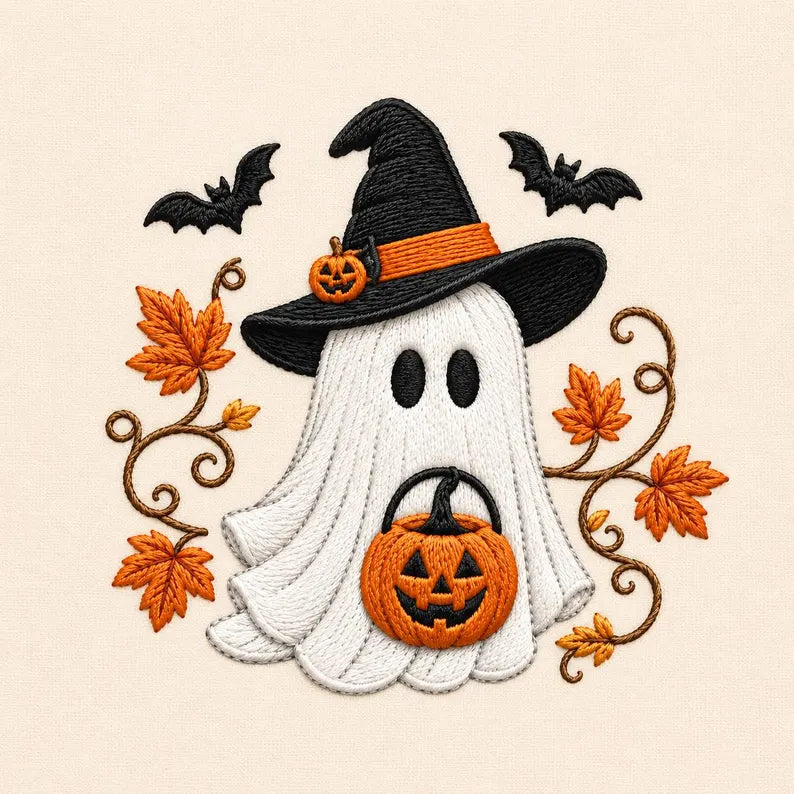 Halloween Ghost Witch Pumpkin Embroidery Design
