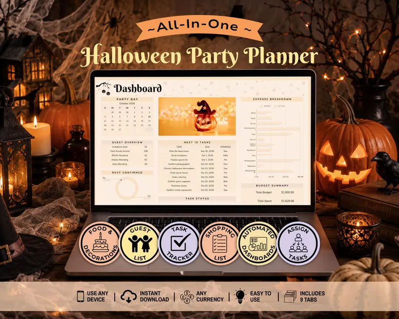 All-in-One Halloween Party Planner β Digital Budget Tracker, Guest List & Party Checklist