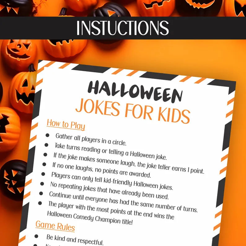 Halloween Jokes for Kids Printable โ Funny Halloween Party Activity, 2 Sizes & Instant PDF Download