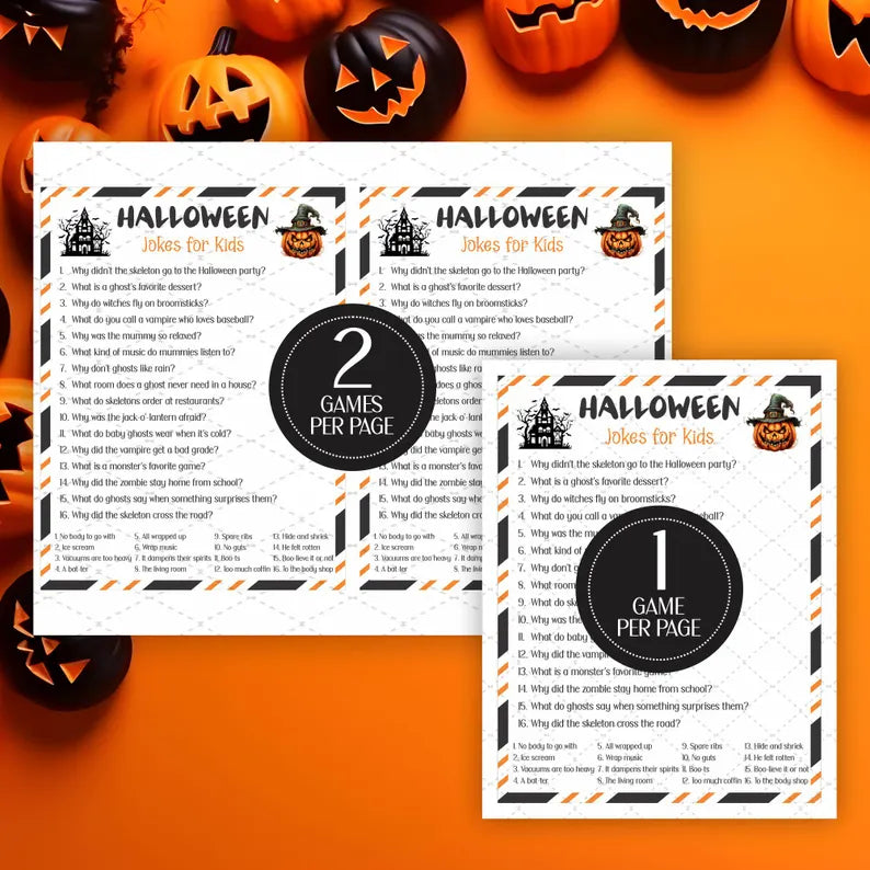 Halloween Jokes for Kids Printable โ Funny Halloween Party Activity, 2 Sizes & Instant PDF Download