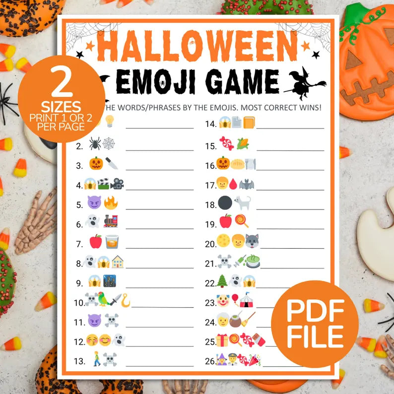 Halloween Emoji Game Printable β 26 Questions, Fun Party Activity & Digital Download PDF