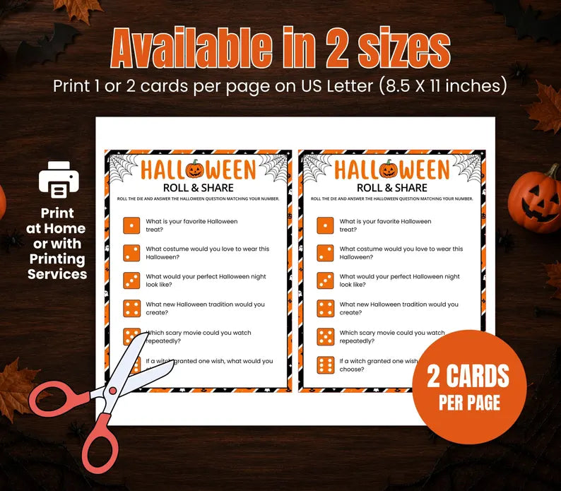 Halloween Roll & Share Printable Game β Fun Dice Questions, Party Icebreaker Activity & Instant Download