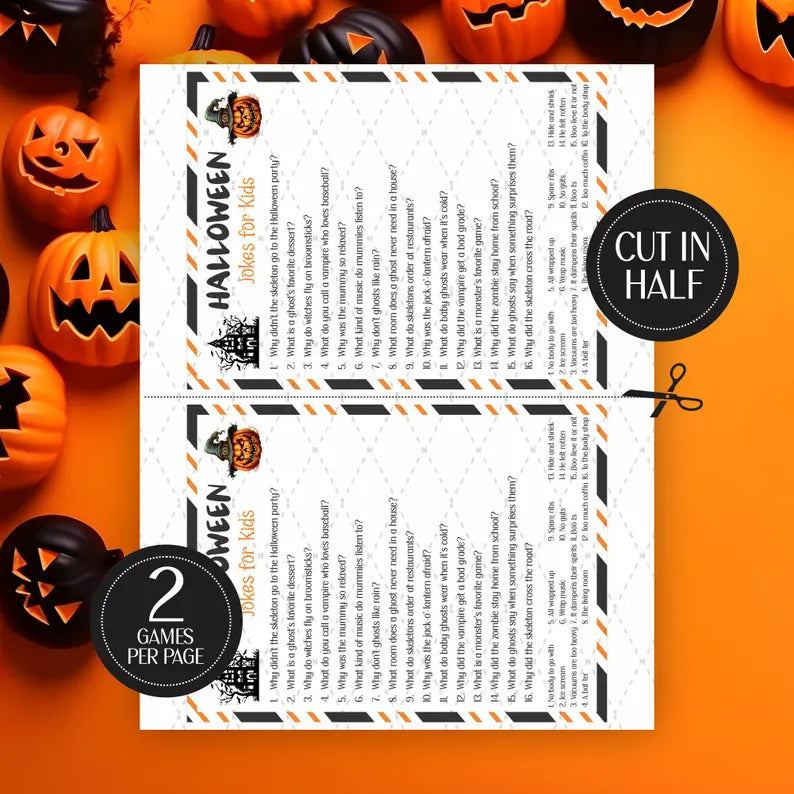 Halloween Jokes for Kids Printable โ Funny Halloween Party Activity, 2 Sizes & Instant PDF Download