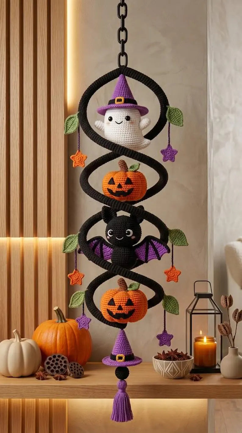 Halloween Crochet Hanging Decor Pattern โ Cute Ghost, Pumpkin & Bat Spooky DIY Decoration