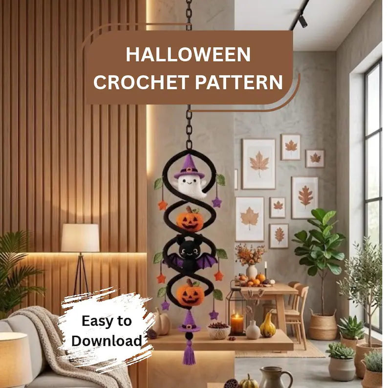Halloween Crochet Hanging Decor Pattern โ Cute Ghost, Pumpkin & Bat Spooky DIY Decoration