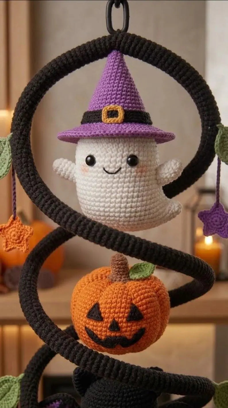 Halloween Crochet Hanging Decor Pattern โ Cute Ghost, Pumpkin & Bat Spooky DIY Decoration