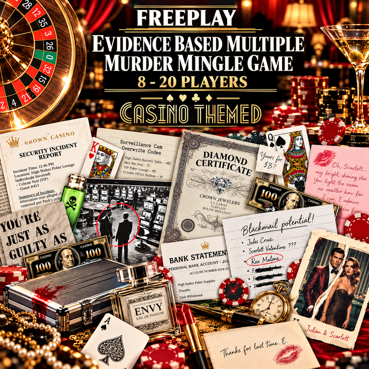 Casino Killer: High-Stakes Murder – Printable Casino Murder Mystery Party Game