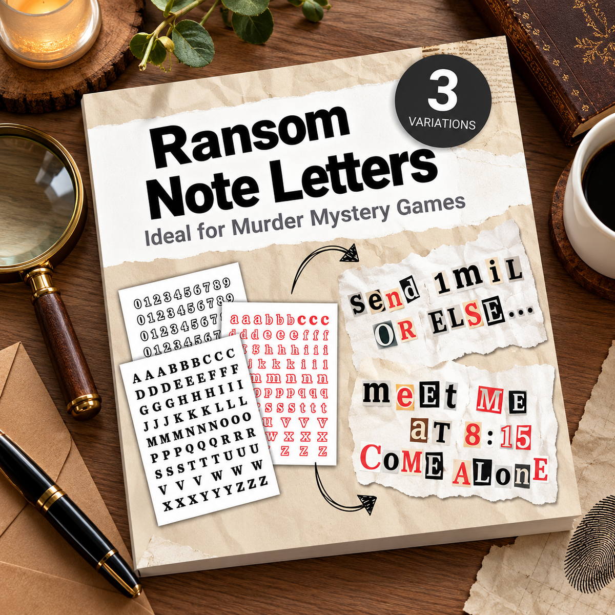 Murder Mystery Ransom Note Letters Printable Kit – 3 Variations
