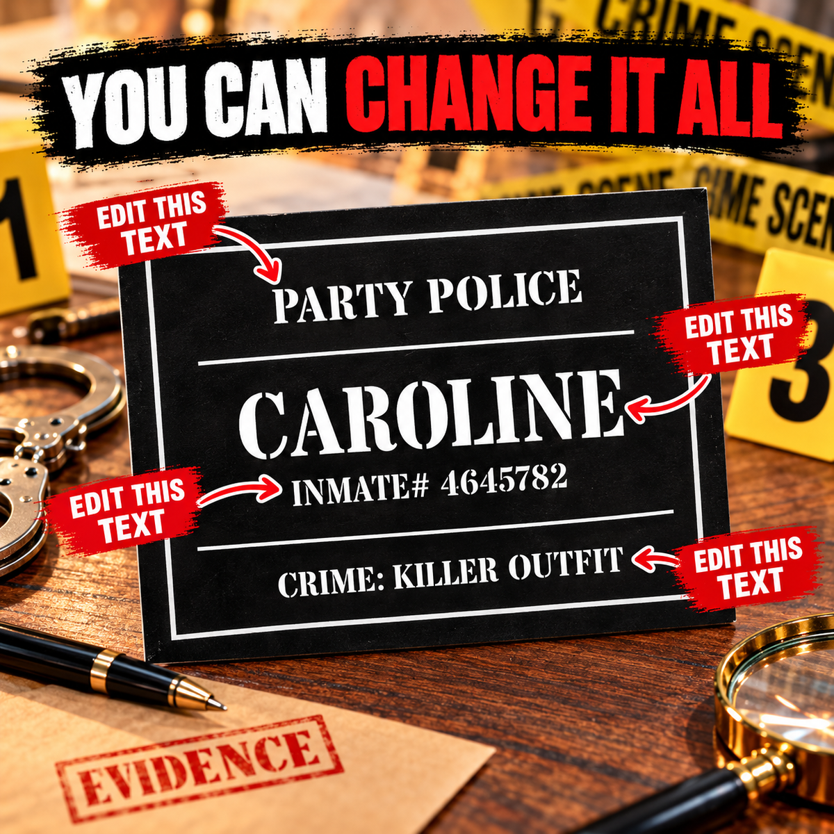 36 Printable Mug Shot Signs – Editable Murder Mystery Party Props