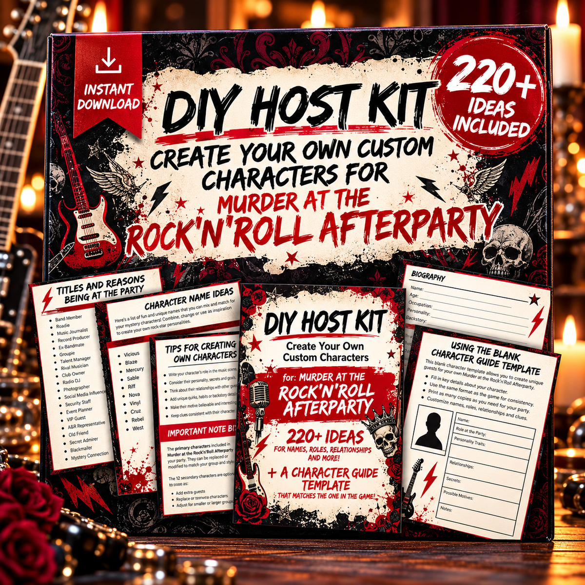 Murder at the Rock 'n' Roll After party DIY Host Kit – Custom Character Templates