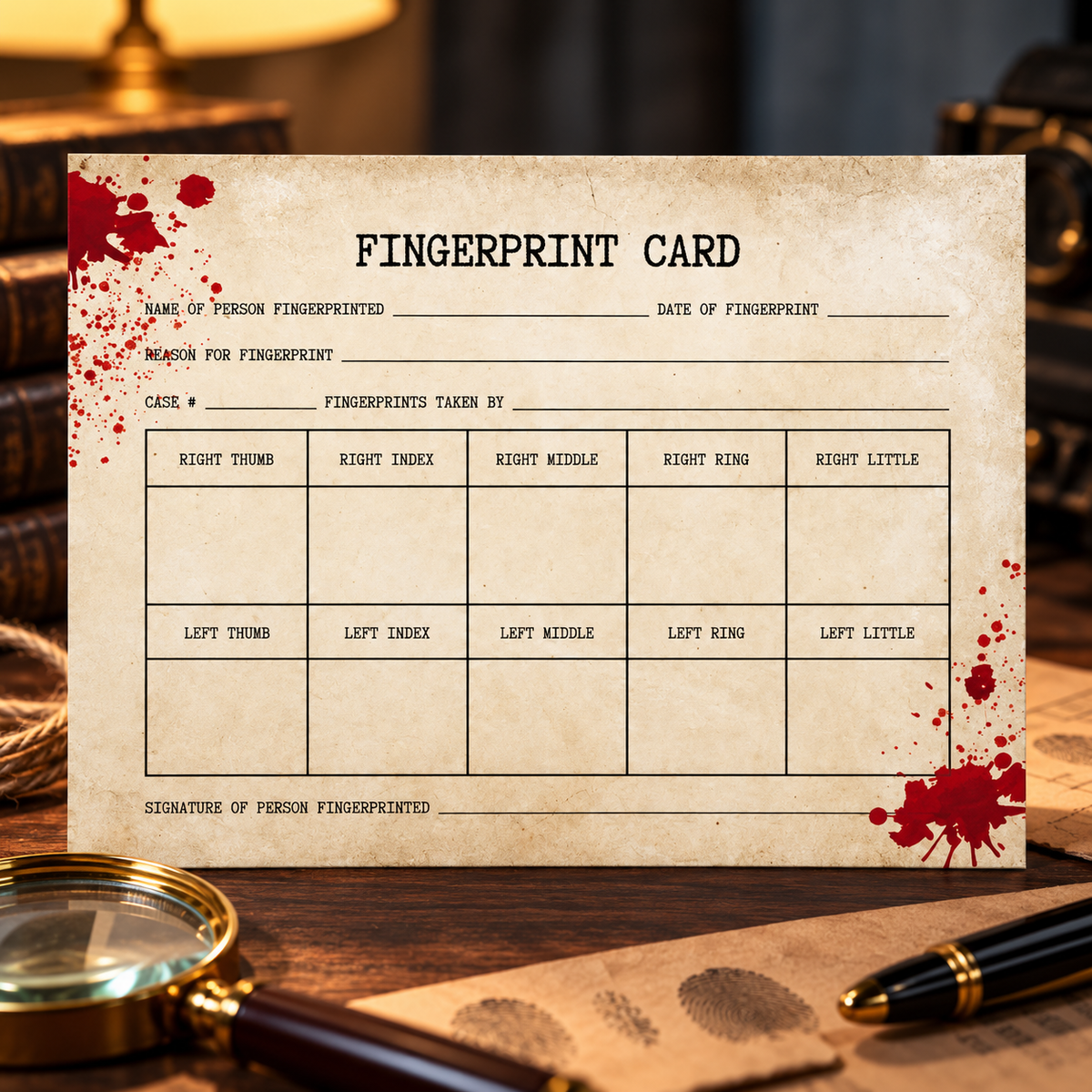 Printable Fingerprint Card Template – Murder Mystery Game (4 Variations)