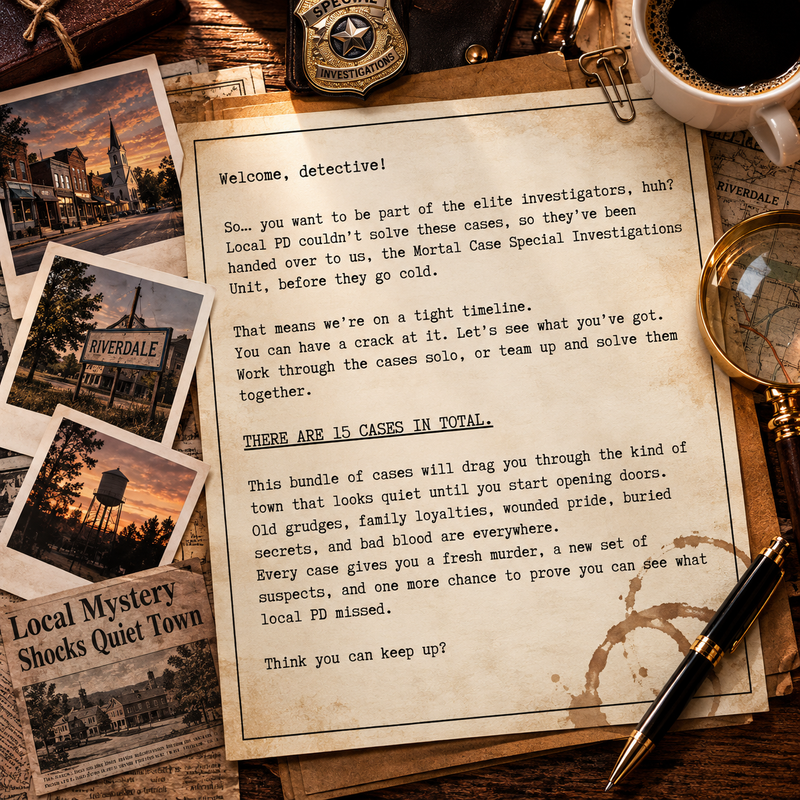 Small Town Drama – 15 Printable Crime Puzzles & Murder Mystery Case Files