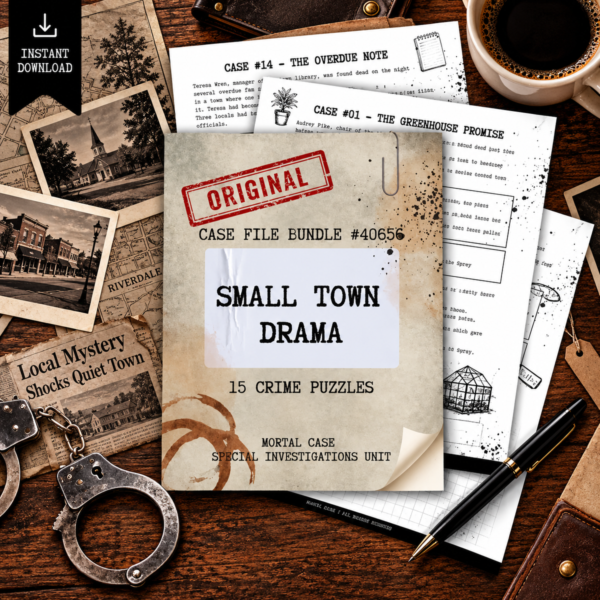 Small Town Drama – 15 Printable Crime Puzzles & Murder Mystery Case Files