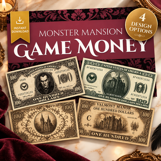 Monster Mansion Printable Game Money – Murder Mystery Party Props