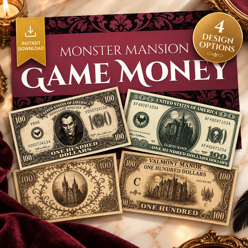 Monster Mansion Printable Game Money – Murder Mystery Party Props