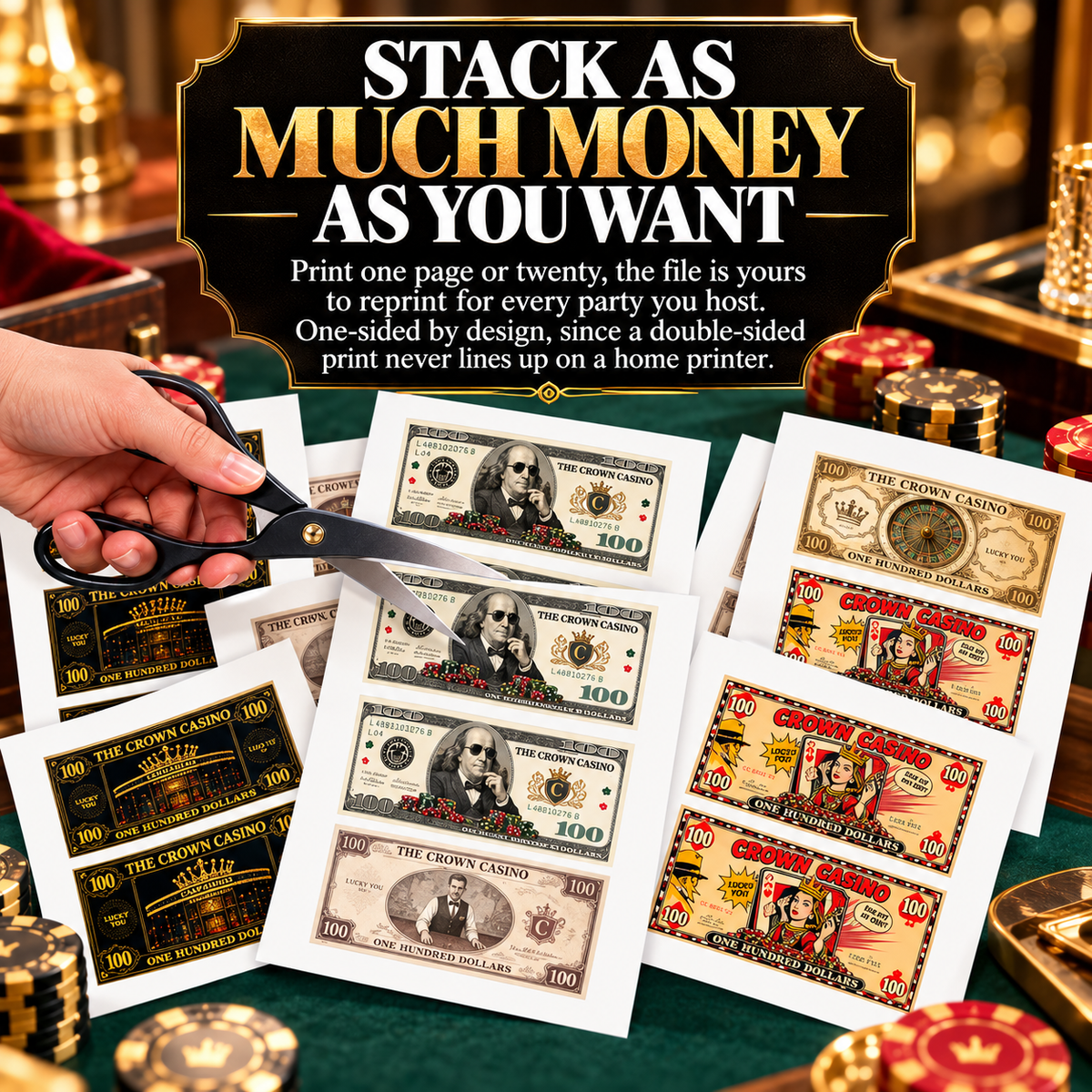 Casino Killer: High-Stakes Murder Game Money – Printable Casino Party Props